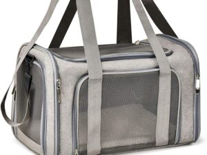 Cat, Dog Carrier for Small Medium Cats Puppies up to 15 Lbs, TSA Airline Approved Carrier Soft Sided, Collapsible Travel Puppy Carrier - Grey